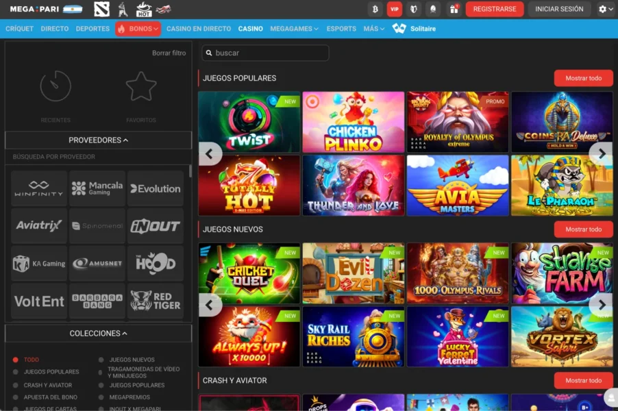 megapari screen casino